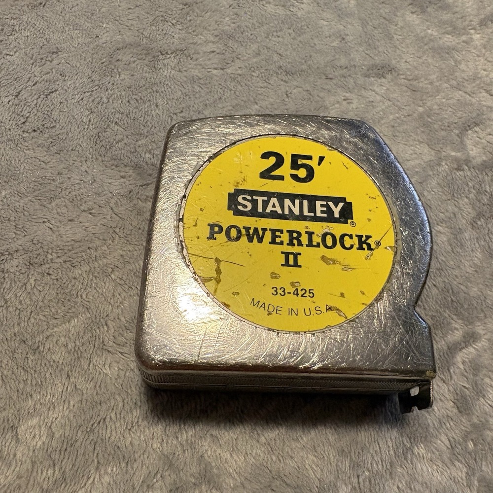 Vintage Stanley Powerlock II 25' Tape Measure 33-425 Chrome Made in USA 1" Wide